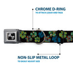 Dog Bone Seatbelt Buckle Collar - Pixilated Hibiscus Flowers Black/Multi Color
