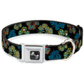 Load image into Gallery viewer, Dog Bone Seatbelt Buckle Collar - Pixilated Hibiscus Flowers Black/Multi Color