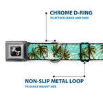 Dog Bone Black/Silver Seatbelt Buckle Collar - Palm Trees Swaying Tan/Teal