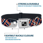 Dog Bone Seatbelt Buckle Collar - Plaid X3 Navy/Orange/White