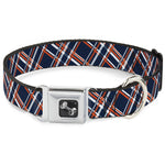 Dog Bone Seatbelt Buckle Collar - Plaid X3 Navy/Orange/White