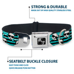 Dog Bone Seatbelt Buckle Collar - Multi Panda w/Sunglasses Stripe Turquoise/Black