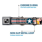 Dog Bone Seatbelt Buckle Collar - Pin Up Girl Poses Star & Stripes Gray/Blue/White/Red