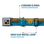 Dog Bone Seatbelt Buckle Collar - Palm Trees & Gulls Leopard Brown/Blue