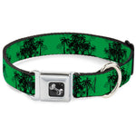 Dog Bone Seatbelt Buckle Collar - Palm Trees Greens/Black