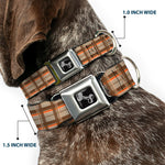 Dog Bone Seatbelt Buckle Collar - Plaid Tan Shades/Orange