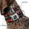 Load image into Gallery viewer, Dog Bone Seatbelt Buckle Collar - Psychedelic Daisies Black/Multi Color