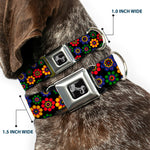 Dog Bone Seatbelt Buckle Collar - Psychedelic Daisies Black/Multi Color