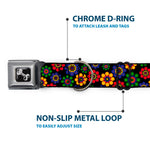 Dog Bone Seatbelt Buckle Collar - Psychedelic Daisies Black/Multi Color