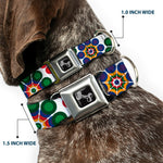 Dog Bone Seatbelt Buckle Collar - Psychedelic Daisies CLOSE-UP White/Multi Color