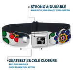 Dog Bone Seatbelt Buckle Collar - Psychedelic Daisies CLOSE-UP White/Multi Color