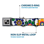 Dog Bone Seatbelt Buckle Collar - Psychedelic Daisies CLOSE-UP White/Multi Color