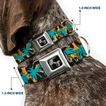 Dog Bone Seatbelt Buckle Collar - Palm Tree Silhouette Leopard Brown/Turquoise