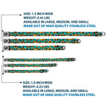 Dog Bone Seatbelt Buckle Collar - Palm Tree Silhouette Leopard Brown/Turquoise