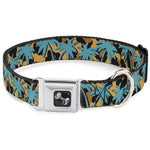 Dog Bone Seatbelt Buckle Collar - Palm Tree Silhouette Leopard Brown/Turquoise