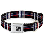 Dog Bone Seatbelt Buckle Collar - Plaid Black/Red/White/Blue