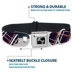 Dog Bone Seatbelt Buckle Collar - Plaid X Blue/White/Red