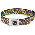Dog Bone Seatbelt Buckle Collar - Plaid X Brown/White/Gold