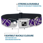 Dog Bone Seatbelt Buckle Collar - Plaid X3 Purple/Gray/White