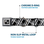 Dog Bone Seatbelt Buckle Collar - Plaid X2 Black/Grays/White