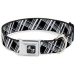 Dog Bone Seatbelt Buckle Collar - Plaid X2 Black/Grays/White