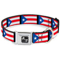 Load image into Gallery viewer, Dog Bone Seatbelt Buckle Collar - Puerto Rico Flag Repeat/Black