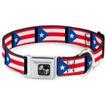 Dog Bone Seatbelt Buckle Collar - Puerto Rico Flag Repeat/Black