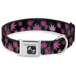 Buckle-Down Seatbelt Buckle Dog Collar - Pot Leaves/Smoke Black/Pink/White