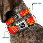 Dog Bone Black/Silver Seatbelt Buckle Collar - Plaid X4 Fluorescent Oranges/Pinks/Yellow