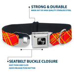 Dog Bone Black/Silver Seatbelt Buckle Collar - Plaid X4 Fluorescent Oranges/Pinks/Yellow