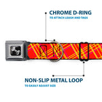 Dog Bone Black/Silver Seatbelt Buckle Collar - Plaid X4 Fluorescent Oranges/Pinks/Yellow