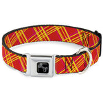 Dog Bone Black/Silver Seatbelt Buckle Collar - Plaid X4 Fluorescent Oranges/Pinks/Yellow