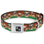 Dog Bone Seatbelt Buckle Collar - Pug Puppies/Paw Prints Browns/Greens