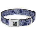 Load image into Gallery viewer, Dog Bone Seatbelt Buckle Collar - Paisley Blue/White