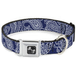 Dog Bone Seatbelt Buckle Collar - Paisley Blue/White