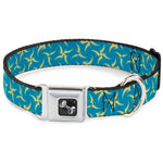 Dog Bone Seatbelt Buckle Collar - Pinwheel Plumes Beige/Turquoise