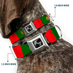 Dog Bone Black/Silver Seatbelt Buckle Collar - Portugal Flag Green/Red