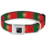 Dog Bone Black/Silver Seatbelt Buckle Collar - Portugal Flag Green/Red