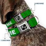 Dog Bone Black/Silver Seatbelt Buckle Collar - Pet Quote ADOPT ME Green/White