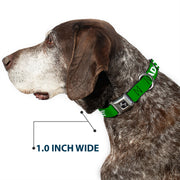 Dog Bone Black/Silver Seatbelt Buckle Collar - Pet Quote ADOPT ME Green/White