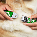Dog Bone Black/Silver Seatbelt Buckle Collar - Pet Quote ADOPT ME Green/White