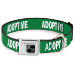 Dog Bone Black/Silver Seatbelt Buckle Collar - Pet Quote ADOPT ME Green/White
