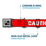 Dog Bone Black/Silver Seatbelt Buckle Collar - Pet Quote CAUTION Red/White