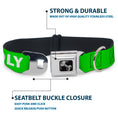 Load image into Gallery viewer, Dog Bone Black/Silver Seatbelt Buckle Collar - Pet Quote FRIENDLY Green/White