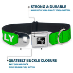 Dog Bone Black/Silver Seatbelt Buckle Collar - Pet Quote FRIENDLY Green/White