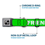 Dog Bone Black/Silver Seatbelt Buckle Collar - Pet Quote FRIENDLY Green/White