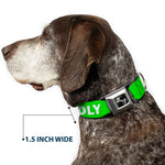 Dog Bone Black/Silver Seatbelt Buckle Collar - Pet Quote FRIENDLY Green/White