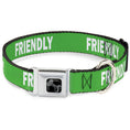 Load image into Gallery viewer, Dog Bone Black/Silver Seatbelt Buckle Collar - Pet Quote FRIENDLY Green/White