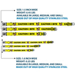 Dog Bone Black/Silver Seatbelt Buckle Collar - Pet Quote CAUTION I BITE/Dog Growl Yellow/Black