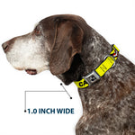 Dog Bone Black/Silver Seatbelt Buckle Collar - Pet Quote CAUTION I BITE/Dog Growl Yellow/Black